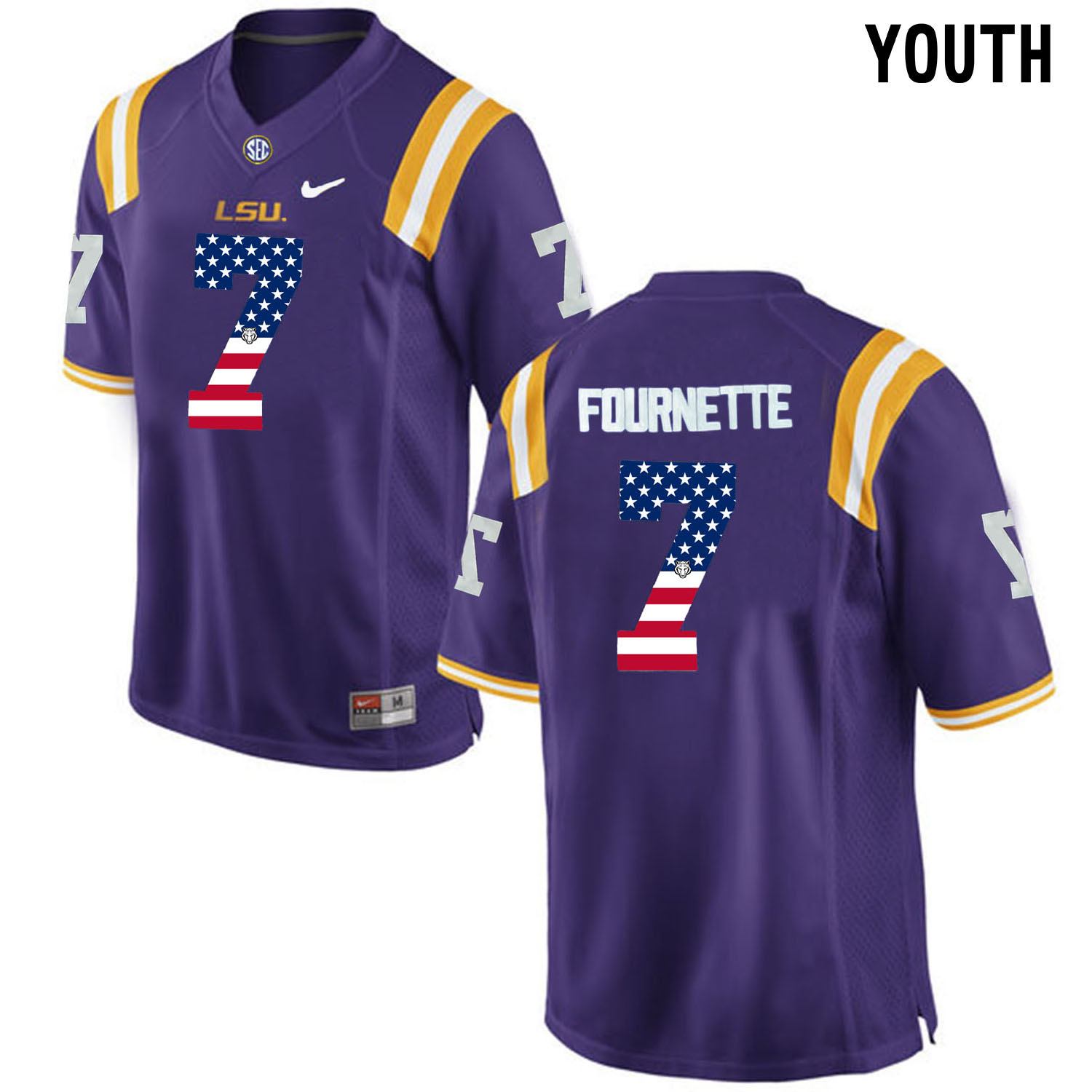 US Flag Fashion Youth LSU Tigers Leonard Fournette 7 College Football Limited Jersey Purple